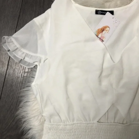 NEW Pretty Garden Medium large Dress White Cut Out Layered Chiffon Empire Waist - Picture 6 of 14